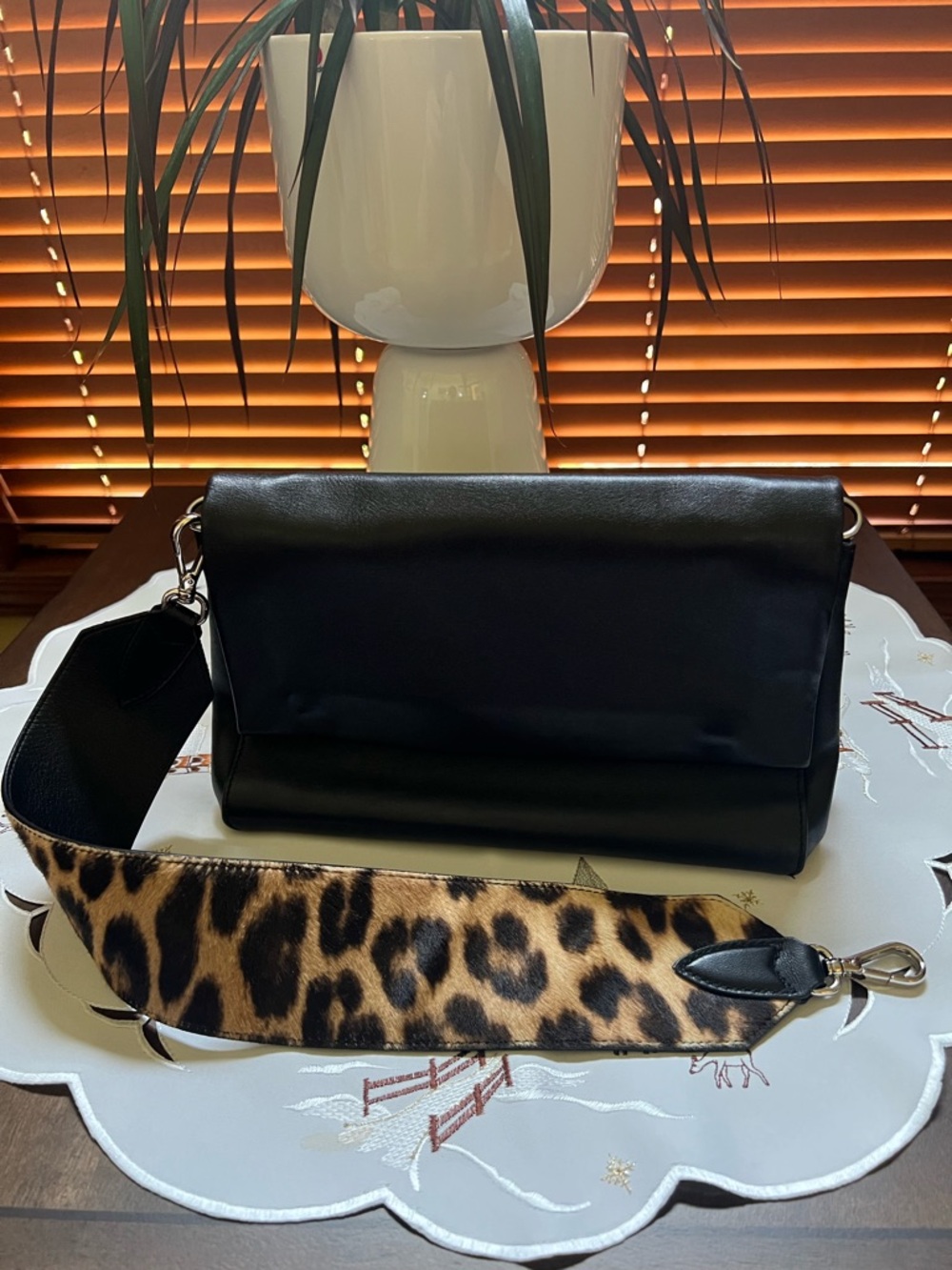MaxMara Shoulder Bag Napa Leather Animal Print Black Small